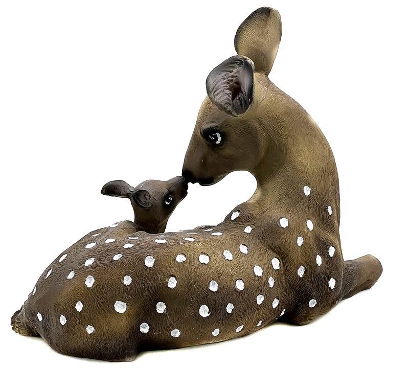 Bellaa 23493 Deer Statues Realistic Buck Stag Reindeer with Baby Animal Outdoor Sculpture Garden Yard Lawn Ornaments Figurine Model Art Craft Indoor Vintage Love Decor 12 inch - Image 4